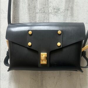 All Saints Black Leather Mini Crossbody Bag with Gold Accents